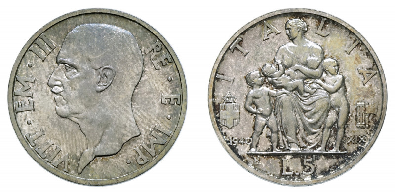 VITTORIO EMANUELE III (1900-1946) 

5 Lire 1940 A. XIX, argento gr. 4,99. Paga...