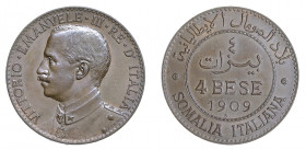 Vittorio Emanuele III - Somalia Italiana 

4 Bese 1909, rame gr. 9,99. D/ VITTORIO•EMANVELE•III•RE D’ITALIA Busto in uniforme a sinistra, sotto, L•G...