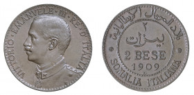 Vittorio Emanuele III - Somalia Italiana 

2 Bese 1909, rame gr. 4,99. D/ VITTORIO•EMANVELE•III•RE D’ITALIA Busto in uniforme a sinistra, sotto, L•G...
