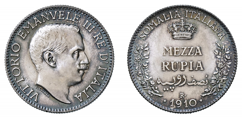 Vittorio Emanuele III - Somalia Italiana 

Mezza Rupia 1910, argento gr. 5,83....