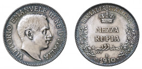 Vittorio Emanuele III - Somalia Italiana 

Mezza Rupia 1910, argento gr. 5,83. D/ VITTORIO EMANVELE III RE D’ITALIA Testa a destra, sotto, L•GIORGI....
