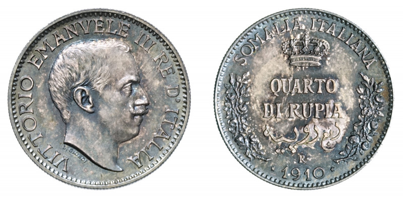Vittorio Emanuele III - Somalia Italiana 

Quarto di Rupia 1910, argento gr. 2...