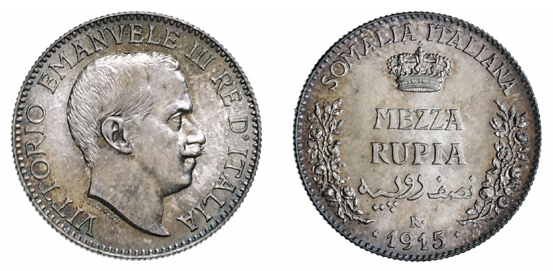 Vittorio Emanuele III - Somalia Italiana 

Mezza Rupia 1915, argento gr. 5,87....