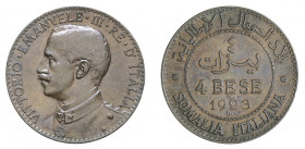 Vittorio Emanuele III - Somalia Italiana 

4 Bese 1923, rame gr. 10,202. Pagani 977, MIR 1178e.
Rara. q.Fdc