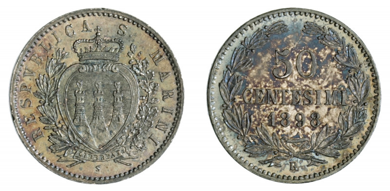 REPUBBLICA DI SAN MARINO (1875-1938) 

50 Centesimi 1898, argento gr. 2,48. Pa...