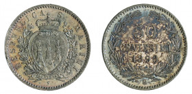 REPUBBLICA DI SAN MARINO (1875-1938) 

50 Centesimi 1898, argento gr. 2,48. Pagani 369.
NGC5782355-004 MS 65, Fdc