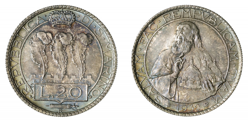 REPUBBLICA DI SAN MARINO (1875-1938) 

20 Lire 1932, argento gr. 14,99. Pagani...
