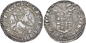 (L’) Aquila. Carlo V d’Asburgo imperatore, 1519-1554 

Tarì, AR 6,18 g. CAROLVS IIIII piccola R RO IM Busto coronato e corazzato a d.; dietro, R (Lu...