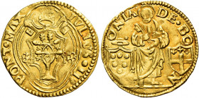Bologna. Giulio II (Giuliano della Rovere), 1503-1513 

Ducato papale (1512-1513), AV 3,44 g. IVLIVS II – PONT MAX Stemma sormontato da triregno e c...