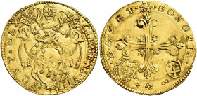 Bologna. Clemente VIII (Ippolito Aldobrandini), 1592-1605 

Doppia (1592-1596), AV 6,64 g. CLEMENS VIII – PONT MAX Stemma sormontato da triregno e c...
