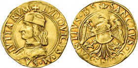 Carmagnola. Ludovico II di Saluzzo, 1475-1504 

Doppio ducato, AV 6,86 g. + LVDOVICVS M SA – LVTIARVM Busto corazzato a s., con berretto. Rv. corona...