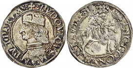 Carmagnola. Ludovico II di Saluzzo, 1475-1504 

Cavallotto, AR 3,84 g. + LVDOVICVS M SA – LVTIARVM Busto corazzato a s., con berretto. Rv. SANCT’ CO...