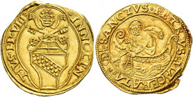 Macerata. Innocenzo VIII (Giovan Battista Cybo), 1484-1492 

Fiorino di camera, AV 3,38 g. INNOCEN – TIVS PP VIII Stemma sormontato da triregno e ch...