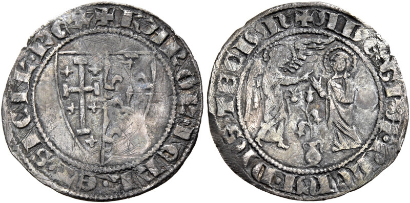 Napoli. Carlo I d’Angiò, 1266-1285 

Mezzo saluto, AR 1,38 g. + KAROL’ DEI GRA...