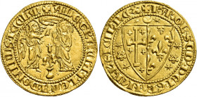 Napoli. Carlo II d’Angiò, 1285-1309 

Saluto, AV 4,36 g. + KAROL’ SCD DEI GRA IERL’ ET SICIL REX Stemma bipartito di Gerusalemme e Angiò, circondato...