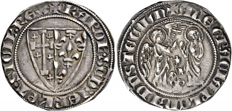 Napoli. Carlo II d’Angiò, 1285-1309 

Saluto, AR 3,08 g. + KAROL’ SCD DEI GRA ...