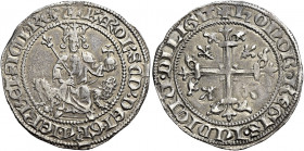 Napoli. Carlo II d’Angiò, 1285-1309 

Gigliato, AR 3,88 g. + KAROL’ SCD DEI GRA IERL’ ET SICIL REX Il re seduto in trono di leoni, di fronte, con sc...