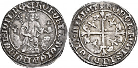 Napoli. Roberto d’Angiò, 1309-1343 

Gigliato, AR 3,88 g. + ROBERT DEI GRA IERL ET SICIL REX Il re seduto in trono di leoni, di fronte, con scettro ...