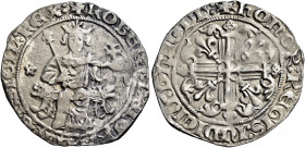 Napoli. Roberto d’Angiò, 1309-1343 

Gigliato, AR 3,86 g. + ROBERT DEI GRA IERL ET SICIL REX Il re seduto in trono di leoni, di fronte, con scettro ...