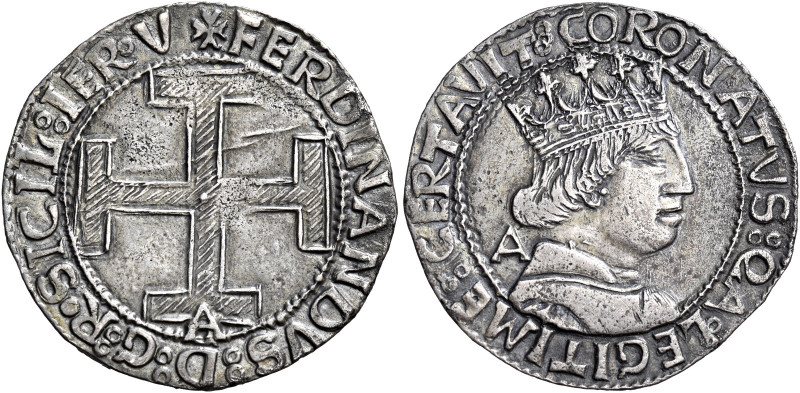 Napoli. Ferdinando I d’Aragona, 1458-1494 

Coronato, AR 3,86 g. FERDINANDVS D...