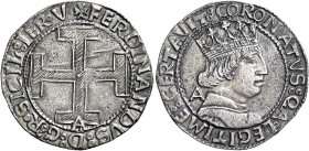 Napoli. Ferdinando I d’Aragona, 1458-1494 

Coronato, AR 3,86 g. FERDINANDVS D G R SICIL IER V Croce potenziata e striata; sotto, A sopra C [CA] (An...