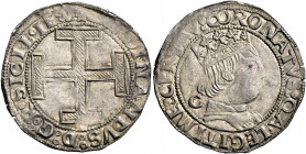 Napoli. Ferdinando I d’Aragona, 1458-1494 

Coronato, AR 3,96 g. FERDINANDVS D G R SICILI IE V Croce potenziata e striata; sotto, C gotica. Rv. CORO...