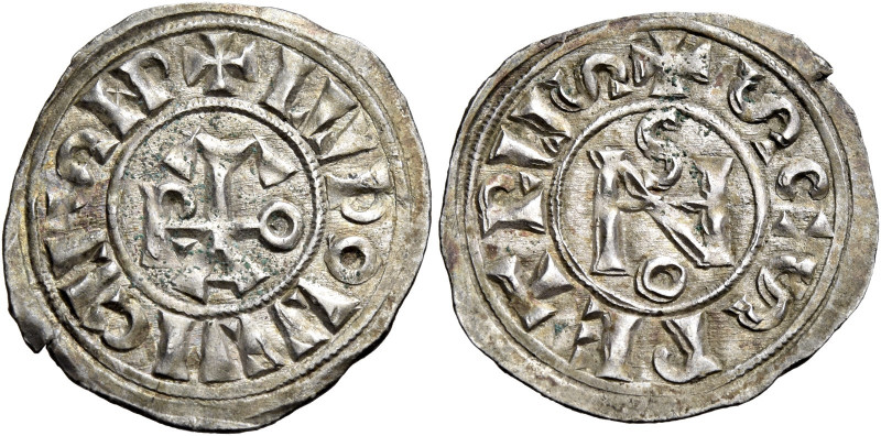 Roma. Giovanni VIII, 872-882 con Ludovico II, 872-875 

Denaro, AR 1,45 g. LVD...