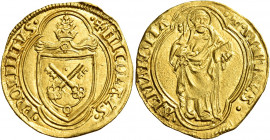 Roma. Nicolò V (Tommaso Parentucelli), 1447-1455 

Ducato papale, AV 3,51 g. + NICOLAVS – PP QVINTVS Stemma sormontato da triregno e chiavi decussat...