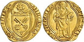 Roma. Nicolò V (Tommaso Parentucelli), 1447-1455

Ducato papale, AV 3,52 g. + NICOLAVS – PP QVINTVS Stemma sormontato da triregno, entro cornice qua...