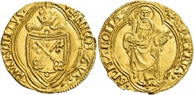 Roma. Nicolò V (Tommaso Parentucelli), 1447-1455

Ducato papale, AV 3,50 g. + NICOLAVS – PP QVINTVS Stemma sormontato da triregno, entro cornice qua...
