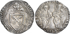 Roma. Nicolò V (Tommaso Parentucelli), 1447-1455 

Grosso, AR 4,00 g. NICOLAVS – PP QVINTVS Stemma sormontato da triregno e chiavi decussate, in cor...