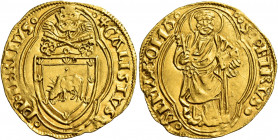 Roma. Callisto III (Alonso de Borja), 1455-1458 

Ducato papale, AV 3,52 g. + CALISTVS rosetta (segno di Francesco Mariani della Zecca) – PP TERTIVS...