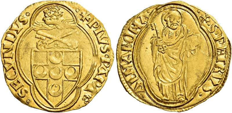 Roma. Pio II (Enea Silvio Piccolomini), 1458-1464 

Ducato papale, AV 3,54 g. ...