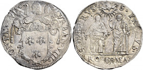 Roma. Urbano VIII (Maffeo Barberini), 1623-1644 

Testone anno VI, AR 9,47 g. VRBAN VIII – PONT M A VI Stemma sormontato da triregno e chiavi decuss...
