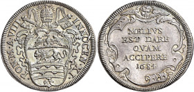 Roma. Innocenzo XI (Benedetto Odescalchi), 1676-1689 

Testone anno VIII/1684, AR 9,14 g. INNOCEN XI – PON M A VIII Stemma sormontato da triregno e ...