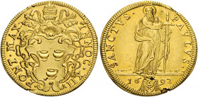 Roma. Innocenzo XII (Antonio Pignatelli), 1691-1700 

Doppia 1692, AV 6,68 g. INNOC XII – PONT MAX Stemma sormontato da triregno e chiavi decussate....