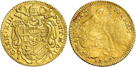 Roma. Clemente XIII (Carlo Rezzonico), 1758-1769 

Zecchino anno IV/1762, AV 3,41 g. CLEM XIII – PONT M A IV Stemma sormontato da triregno e chiavi ...