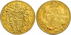 Roma. Clemente XIV (Gian Vincenzo Antonio Ganganelli), 1769-1774 

Zecchino anno I/1769, AV 3,40 g. CLEMENS XIV – PONT M A I Stemma sormontato da tr...