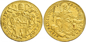 Roma. Clemente XIV (Gian Vincenzo Antonio Ganganelli), 1769-1774 

Zecchino anno III/1772, AV 3,41 g. CLEM XIV – PONT M A II Stemma sormontato da tr...