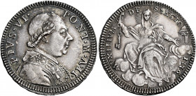Roma. Pio VI (Giovanni Angelo Braschi), 1775-1799 

Quindo di scudo anno II/1776, AR 5,27 g. PIVS VI – PONT M A II Busto a d. con zucchetto, mozzett...