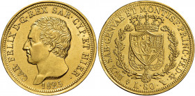 Savoia. Carlo Felice, 1821-1831 

Da 80 lire 1825 Torino. Pagani 26. MIR 1032e.
Spl / migliore di Spl