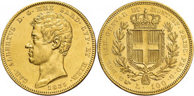 Savoia. Carlo Alberto, 1831-1849 

Da 100 lire 1835 Torino. Pagani 141. MIR 1043g.
Spl / migliore di Spl