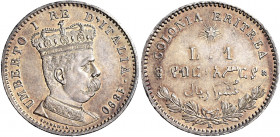 Savoia. Umberto I, 1878-1900. Monetazione per la Colonia Eritrea 

Lira 1890. Pagani 634. MIR 1112a.
Non comune. Patina iridescente, migliore di Sp...