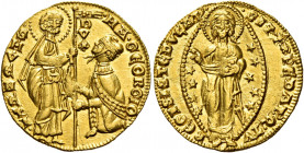 Venezia. Marino Zorzi, 1311-1312 

Ducato, AV 3,50 g. MA•GEORGIO – •S•M VENETI S. Marco nimbato, stante a s., porge il vessillo al doge genuflesso; ...