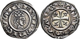Vittoria (?). Federico II di Svevia 1197-1250, imperatore dal 1220 

Denaro o grosso? 1247, AR 1,40 g. ·FRIDERICVS II Testa coronata a d. Rv. + ROM ...