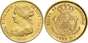 Spagna. Isabella II, 1833-1868 

Da 100 reales 1860 Siviglia. Friedberg 331. Calicó 38.
q.Fdc
