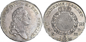Svezia. Gustavo III, 1771-1792 

Riksdaler 1776 Stoccolma, AR 29,12 g. Davenport 1735.
Patina di medagliere su fondi lucenti, q.Fdc