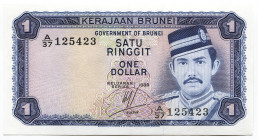 Brunei 1 Ringgit 1988
P# 6d; #A37-125423; UNC