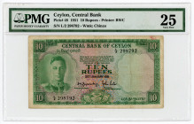 Ceylon 10 Rupees 1951 PMG VF 25
P# 48; # L/2 298792; PMG 25 VF