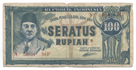 Indonesia 100 Rupiah 1945
P# 20; # 20074 MF; F